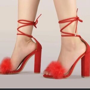 JustFab Red Feathered Heels